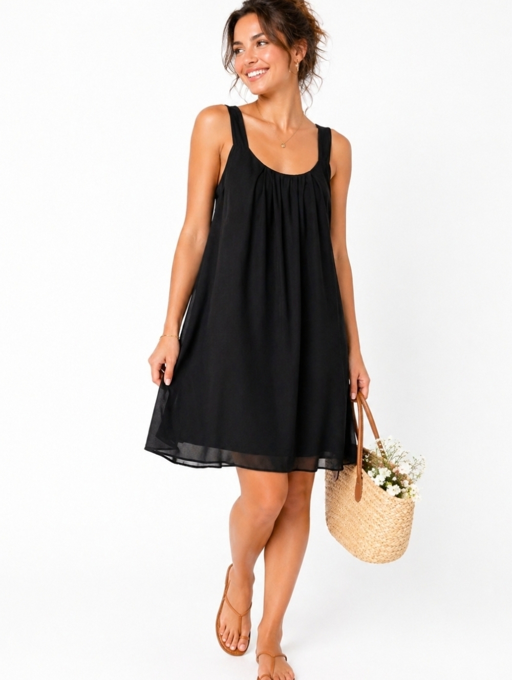 Ya Los Angeles Black Dress Flowy Bow Back, Size L